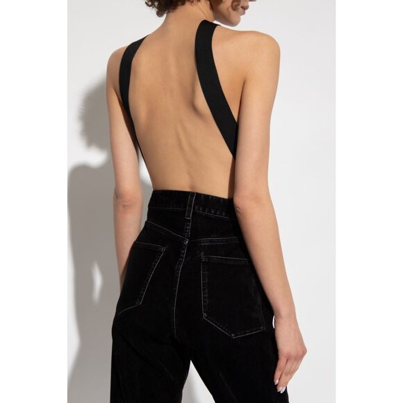 Saint Laurent Crossneck Bodysuit Top in Noir Small Womens Sleevless Top - Picture 14 of 16